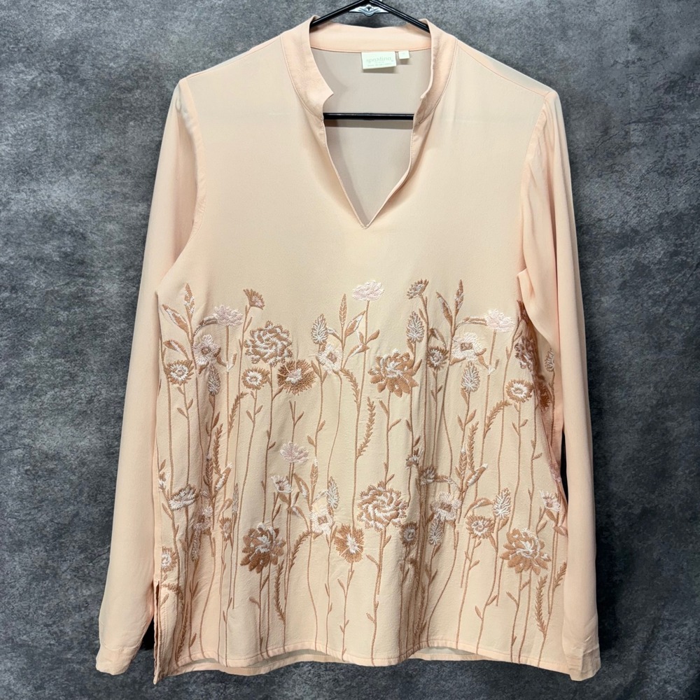 Spartina 449 Nicolette Embroidered Tunic Top Women's S Blush Pink Romantic Boho
